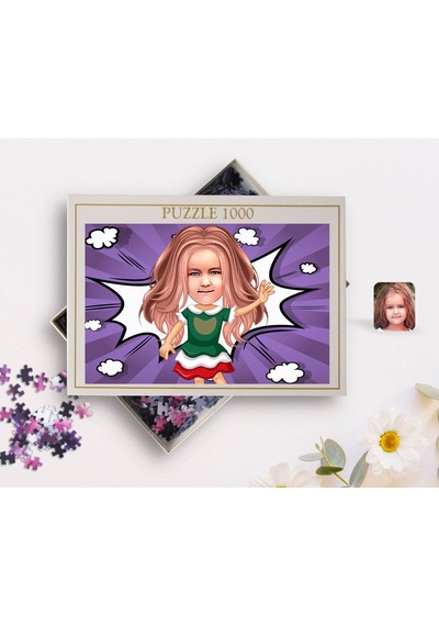 Kişiye Özel Kız Çocuk Karikatürlü 1000 Parça Profesyonel Puzzle-18