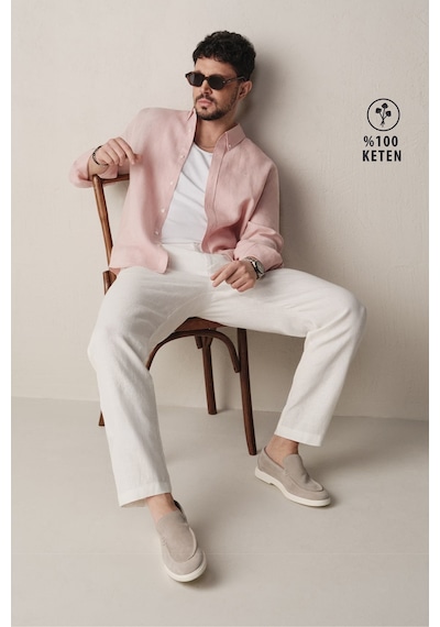 Avva Erkek Beyaz Beli Lastikli %100 Keten Relaxed Fit Pantolon B003032