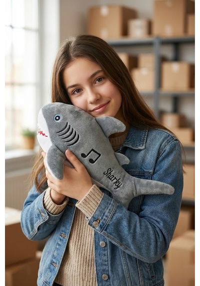 Müzikli Baby Shark Peluş Oyuncak 20 Cm - Şarkı Söyleyen Yumuşak Uyku Arkadaşı Gri