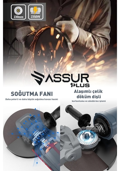 Assur ASR340 2200 W 230 MM Büyük Spiral Taşlama Mavi -