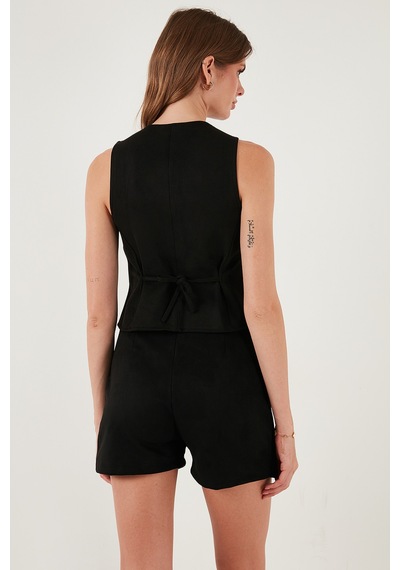 Lela Fitted Fit Bisiklet Yaka Düğmeli Yumuşak Dokulu Bayan Yelek 5866435 Siyah
