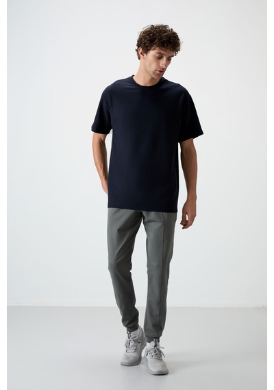 Air Jones Tommy Life Lacivert Waffle İnterlok Yüzeyi Dokulu Oversize Fit Basic Erkek T-shirt - 88379 Lacivert