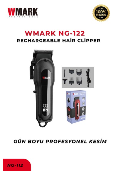 Ng-122 Rechargeable Hair Clipper Siyah Yüksek Performanslı Metal Gövdeli Saç Kesme Makinesi 3-4 Saat