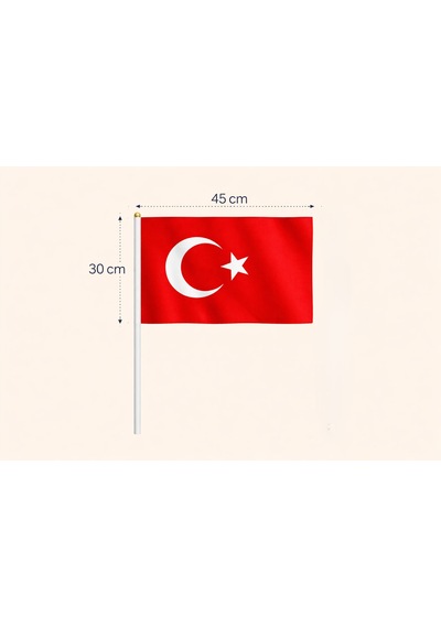 30x45 Cm Plastik Sopalı Alpaka Bez Türk Bayrağı Dayanıklı Kumaş,1 Adet El Bayrağı Tek Ebat