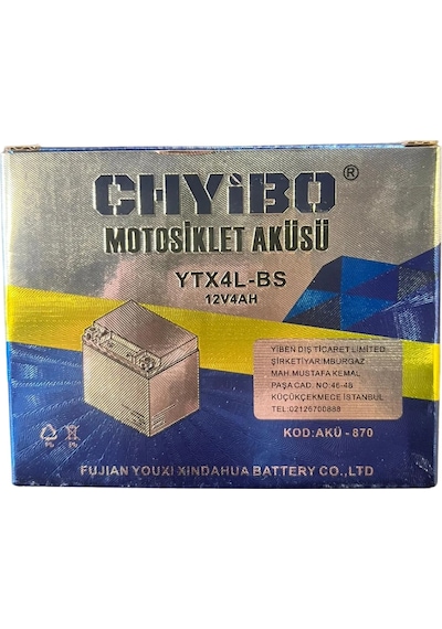 Chyibo Ytx4l-bs 12v 4ah Motosiklet Aküsü 1 Koli 10 Adet 113 70 85