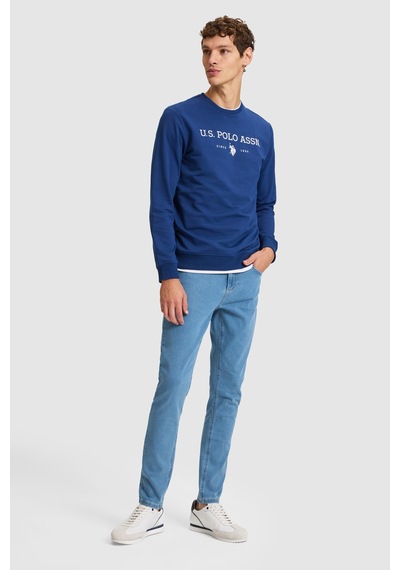 U.S. Polo Assn. Erkek İndigo Bisiklet Yaka Regular Fit Basic Sweatshirt 50333273-vr028 Indigo