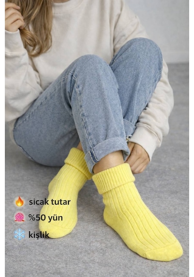 Perili Yün Bot Çorabı Sarı Sarı