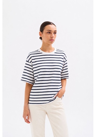 Normal People Mona - Premium Pamuklu Çizgili T-shirt Lacivert