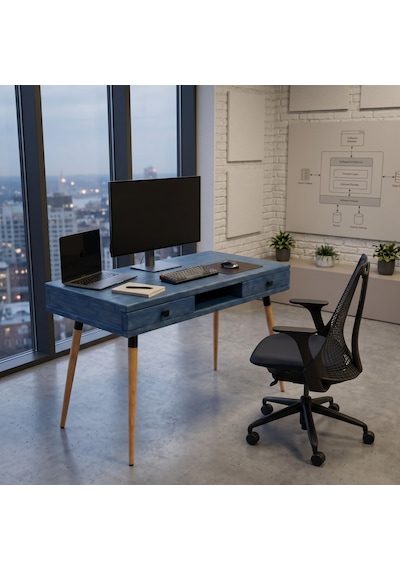 Mobenta Modest Desk: Masif Çalışma & Laptop Masası 2 Çekmece 1 Bölme - 120x60 Ig Mavi