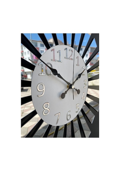 Pey Aksesuar Aynalı Pleksi 40x40 Cm Piyano Model Sayılı Ev Hediyelik Duvar Saati Beyaz,gümüş