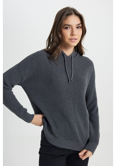 Wrangler Relaxed Fit Geniş Kesim Kapüşonlu Antrasit Triko Kazak W242711040 Koyu Gri