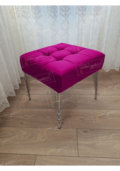 Modern Dilim Puf Ayakucu Puf Gümüş Metal Ayak 45 45 Mor