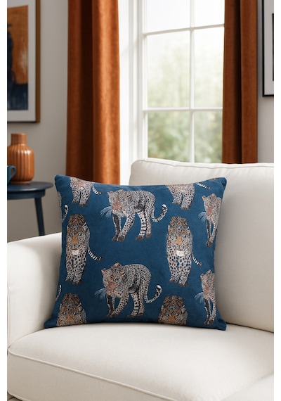 Leopar Kadife Kırlent Kılıfı Lacivert 45x45 Lacivert