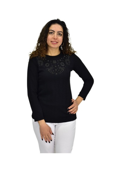 Kadın Taşlı Kaşkorse Bluz Bgl-st04136 Siyah