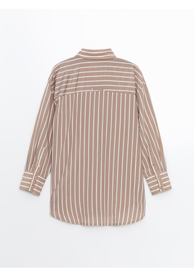Lcw Modest Kahverengi Çizgili Oversize Kadın Gömlek Tunik