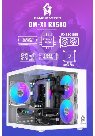 Game Master GM-X1 R5-5600 16 GB 512 GB M.2 SSD 8 GB RX580 Free Dos Masaüstü Oyuncu Bilgisayarı