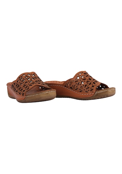 Napa Shoes Lazer Kesim Hakiki Deri Delikli Ortopedik Rahat Taban Kadın Terlik Napa-226 Taba