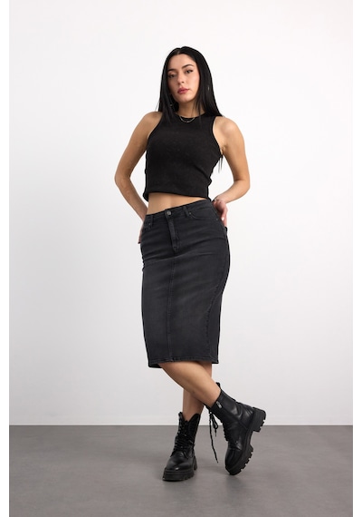 50286-73599 Kadın Regular Fıt Mıdı Denim Etek 50286-73599 Gri - Siyah