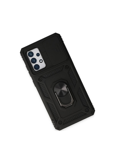 Uray Store Samsung Galaxy Uyumlu  A72 Kılıf Pars Lens Yüzüklü Silikon - Siyah