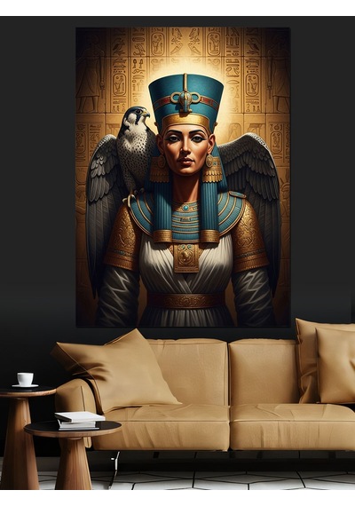 Kanatlı Mısır Kraliçesi Nefertiti Tablosu Dekoratif Kanvas - Mdf Ahşap Tablo