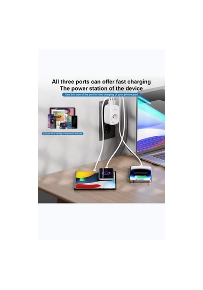 Akım Korumalı Çoklu Priz 1 Usb-a, 2 Usb-c 16a, 3680w, 2.4a Hızlı Şarj, Alev .
