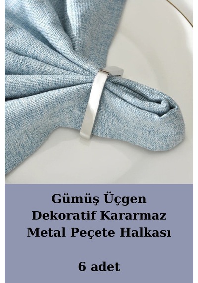 Gümüş Üçgen 6 Adet Dekoratif Peçete Halkası - Napkin Ring - Karar