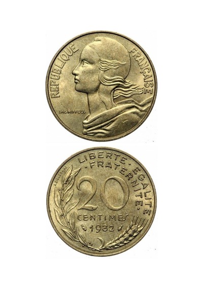 Fransa, 20 Centim 1962-2001, Ççt Eski Madeni Para