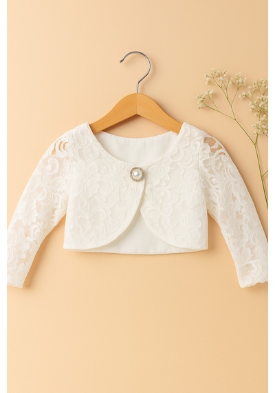 Esila Kids Kız Çocuk Dantel Bolero Kız Çocuk Bolero Özel Gün Kız Çocuk Ceket Modeli 1-11 Yaş Ekru