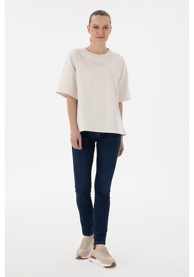 U.S. Polo Assn. Kadın Krem Oversize Bisiklet Yaka Tişört 50294482-VR071