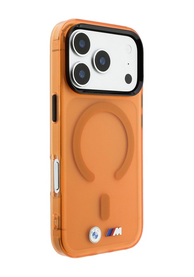 Apple iPhone Uyumlu 18 Pro Max Kılıf Bmw Lisanslı M-safeli Metal Buton Tasarımlı Buzlu Iml Baskılı Kapak Turuncu