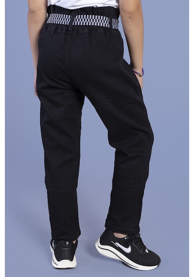 Toontoy Kız Çocuk Yüksek Bel İki Yanı Cepli Regular Fit Jean Pantolon Siyah