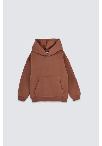 Zuzunga Basic Kapüşonlu Şardonlu Kanguru Cep Detaylı Çocuk Sweatshirt 3-10 Yaş Kahverengi