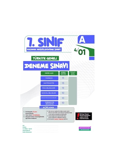 2026 7.Sınıf KDS (Konu Değerlendirme Sınavı) Sarmal Deneme Seti 4lü Türkiye Geneli Dijital Çözümlü