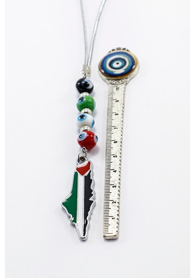 Renkli Nazar Boncuklu Metal Filistin Bayrağı Araba Dikiz Ayna Süs
