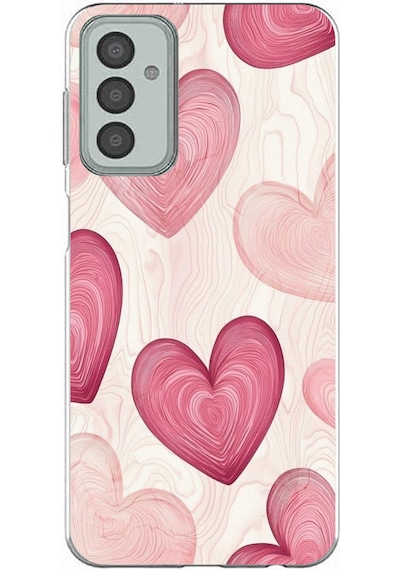Samsung Galaxy M13-m23 Uyumlu Çizgisel Pembe Kalp Baskılı Silikon Kılıf Renkli