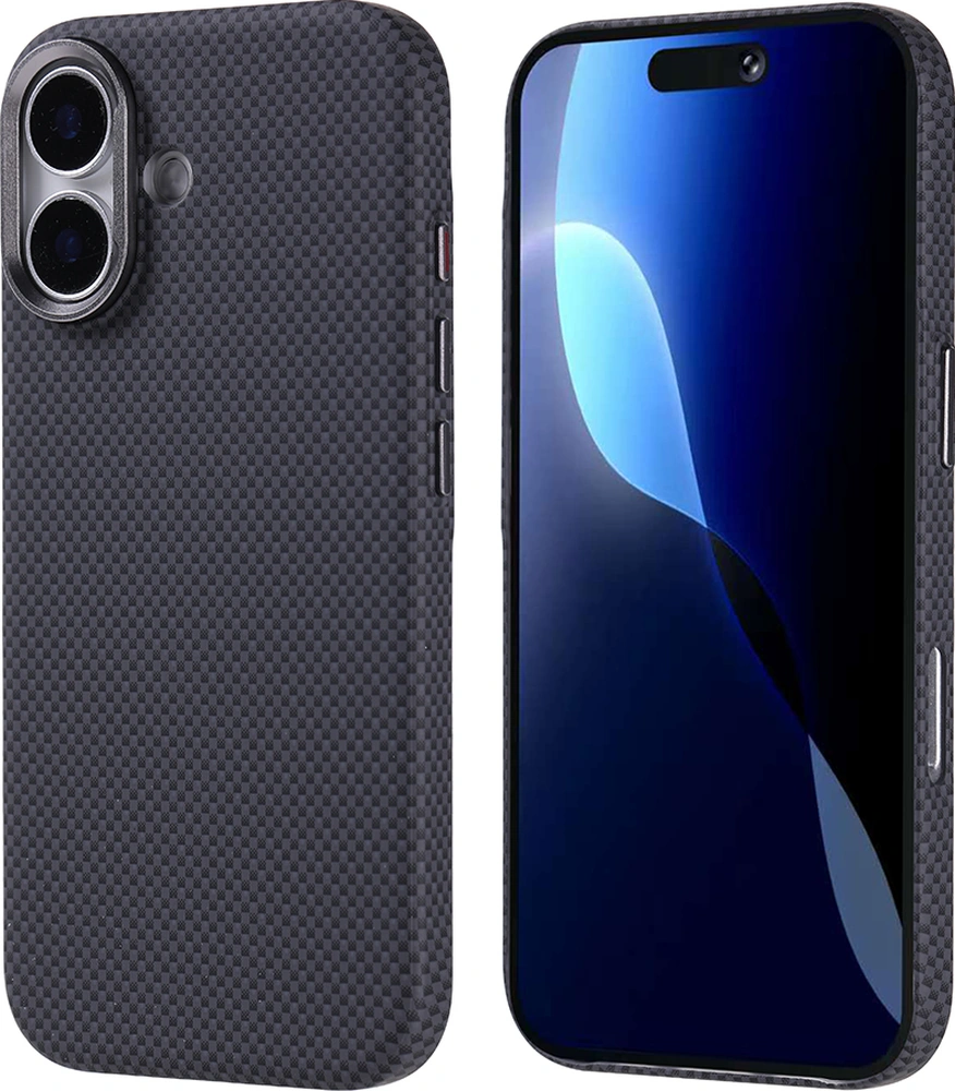 Apple Uyumlu iPhone 17 Kılıf Kablosuz Şarj Özellikli Karbon Fiber Görünümlü Nekst Kapak Siyah