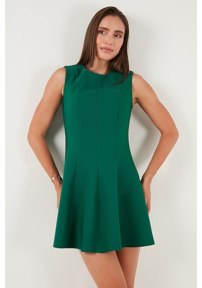 Lela Regular Fit Bisiklet Yaka Volanlı Mini Boy Bayan Elbise 6525647 Zümrüt