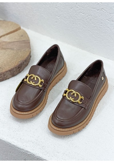 Mamma Mia D26ya-3765 Toka Detaylı Hakiki Deri 4cm Kalın Taban Loafer Ayakkabı Kadın Kahve