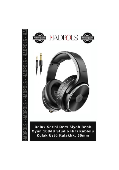 Delux Serisi Ders Siyah Renk Oyun 108db Studio Hifi Kablolu Kulak Üstü Kulaklık, 50mm