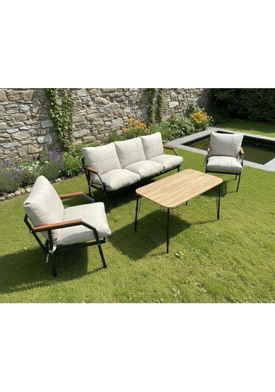 Ard & Garden Linda 311 Masalı Krem Fermuarlı Bahçe Balkon Takımı, Cafe, Salon - Metal Kanepe Koltuk Takımı Krem