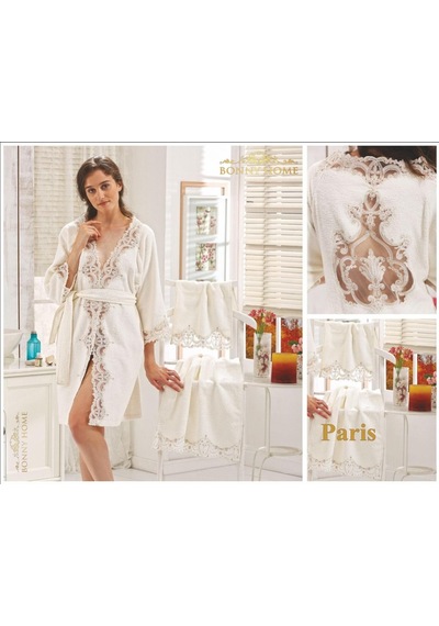 Bonny Home Fransız Dantelli Çeyizlik Balayı Kadın Bornozu Seti (387214748) Çok Renkli
