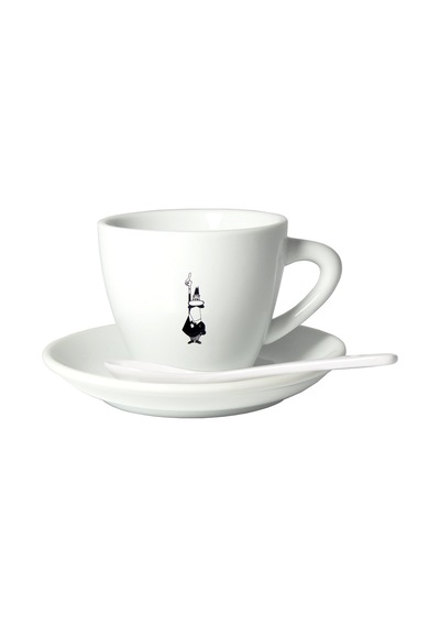 Cappuccino Kahve Fincanı Ve Tabağı - 240ml - İkonik Bıyıklı Adam Desenli - Porselen çok renkli
