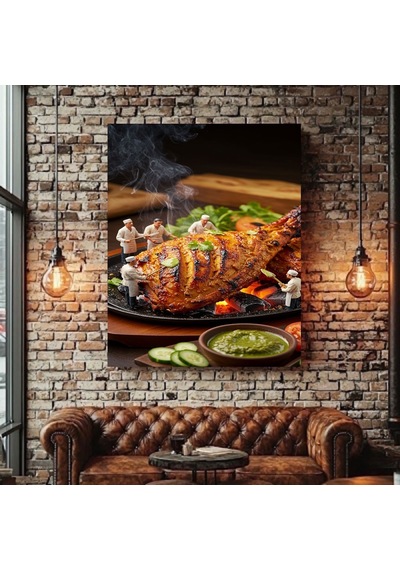 Tavuk Izgara Sos Chef Cafe Restorant Dükkan Dekarasyon Kanvas Tablo