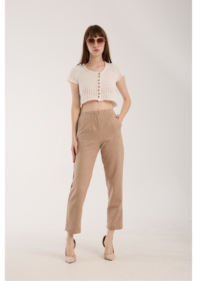 Gugus Kadın Beli Pensli Süet Pantolon Havuç/şalvar Model Bej