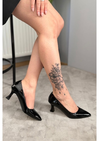 Preshley Kadın Sity Siyah Rugan 6 Cm İnce Topuklu Stiletto Siyah