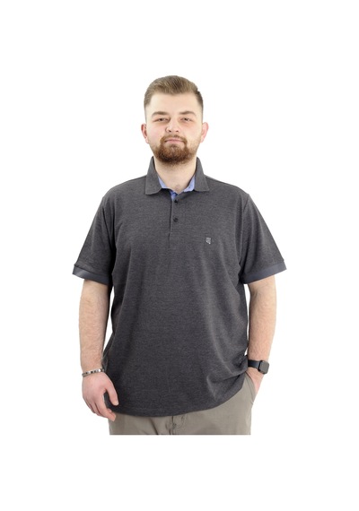 Mode Xl Battal Beden Erkek Tshirt Polo Yaka Nakışlı Klasik Pike 20553 Antrasit Antrasit