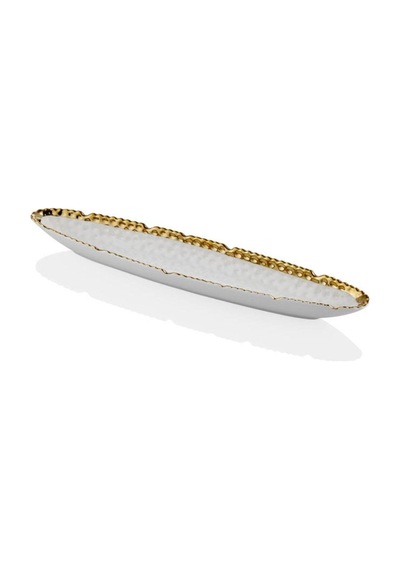 Hammered Whıte Gold Küçük Kayık Tabak 41x7,5x4 Cm