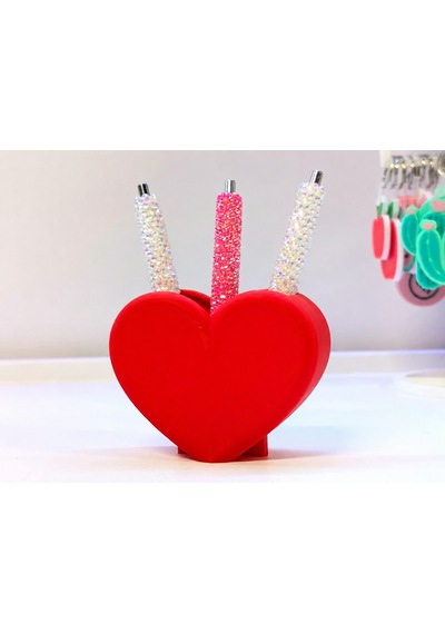 3d Baskı Kalp Şekilli Kalemlik - Masaüstü Organizer - Kırmızı Çok Renkli