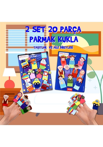 2 Set - 20 Parça Tox Taşıtlar Ve Aile Bireyleri Parmak Kukla T752