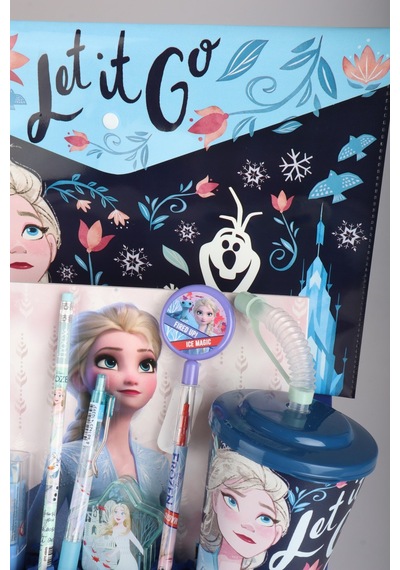 Dekomus Lisanslı İle Gıft Box Özel Kutulu "elsa'nın Mucizesi Kırtasiye Seti" Çıtçıt Dosya,pipetli Bardak,silgi,not Defteri Altın